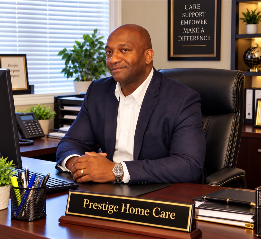 Antonio McClaney at his office desk